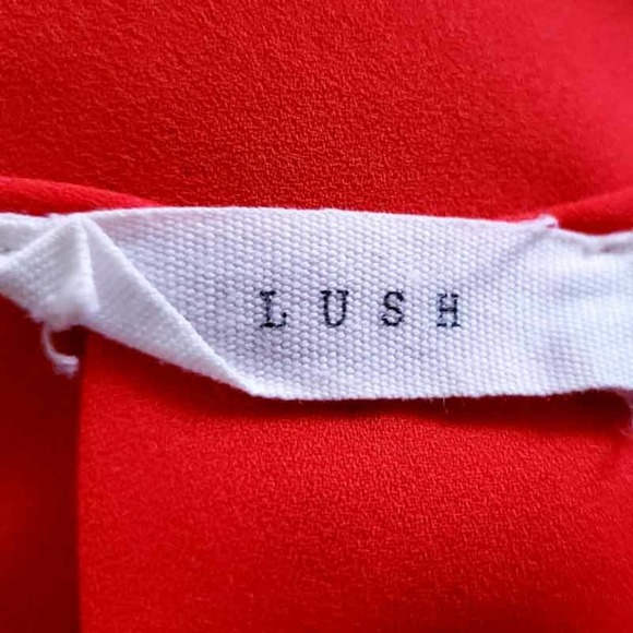 LUSH Blouse Short Sleeve Orangey Red Lightweight Vneck Oversized XS - Picture 5 of 6